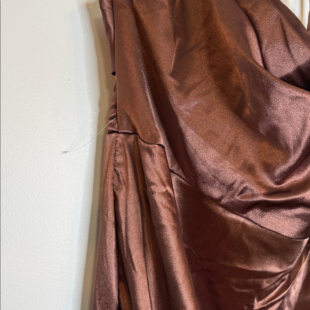 NWOT Azazie Leonis Espresso Mermaid Pleated Stretch Satin Convertible Dress 14 - Picture 4 of 11